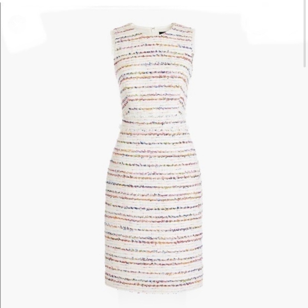 JCrew Multi Color Sheath Dress In White Tweed, size 2